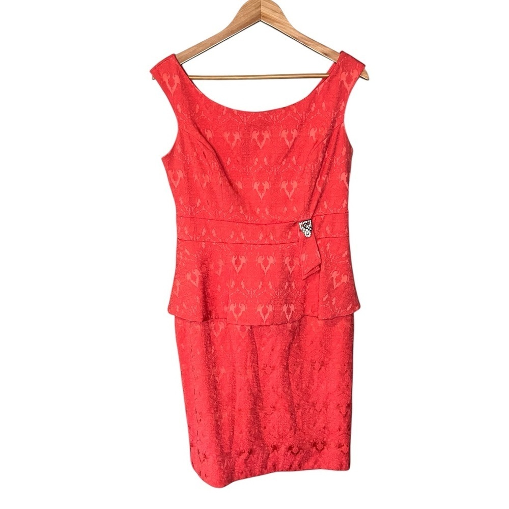 Ursula of Switzerland Vintage Coral Brocade Sheath Dress